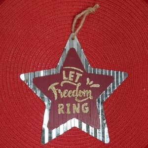 Patriotic Let Freedom Ring Wood Metal Star Hanging Decoration Wall Decor